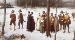 Pilgrims going to church