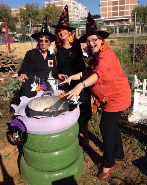 English Teachers with a cauldron, preparing for their act!