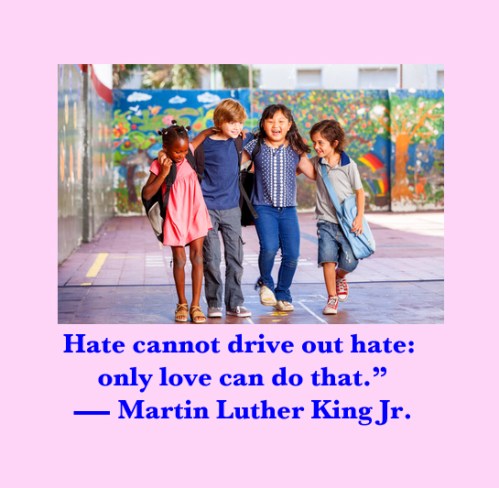 Schoolchildren embracing happy. Multi cultural racial classroom.